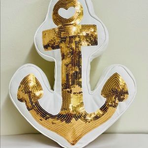Nautical Gold Glitzy Anchor Pillow